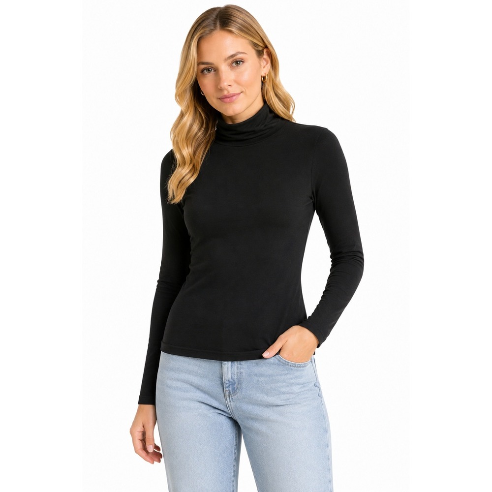 Cache Top Womens S Black Turtleneck Keyhole Back Y2K 90s Stretch Pullover‎